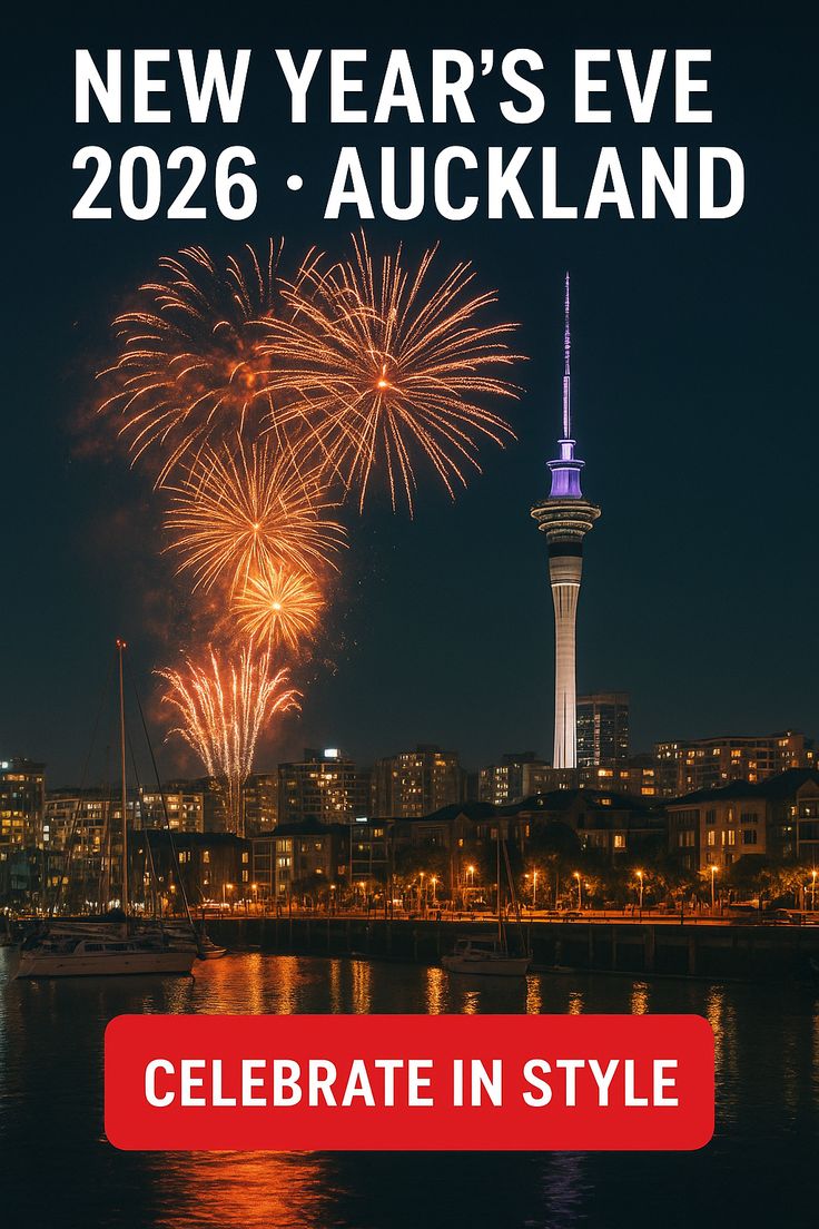 Auckland harbour fireworks over Sky Tower on New Year's Eve