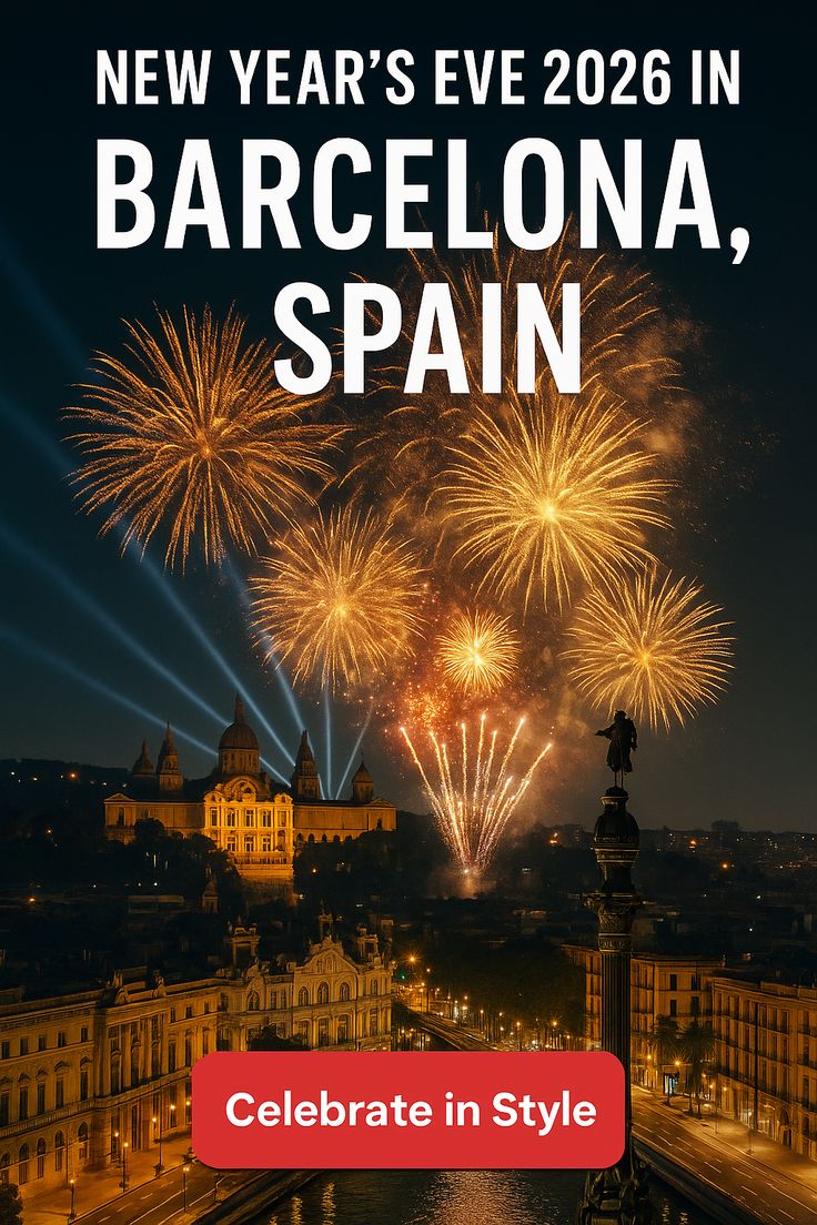 Fireworks over Barcelona waterfront on New Year’s Eve