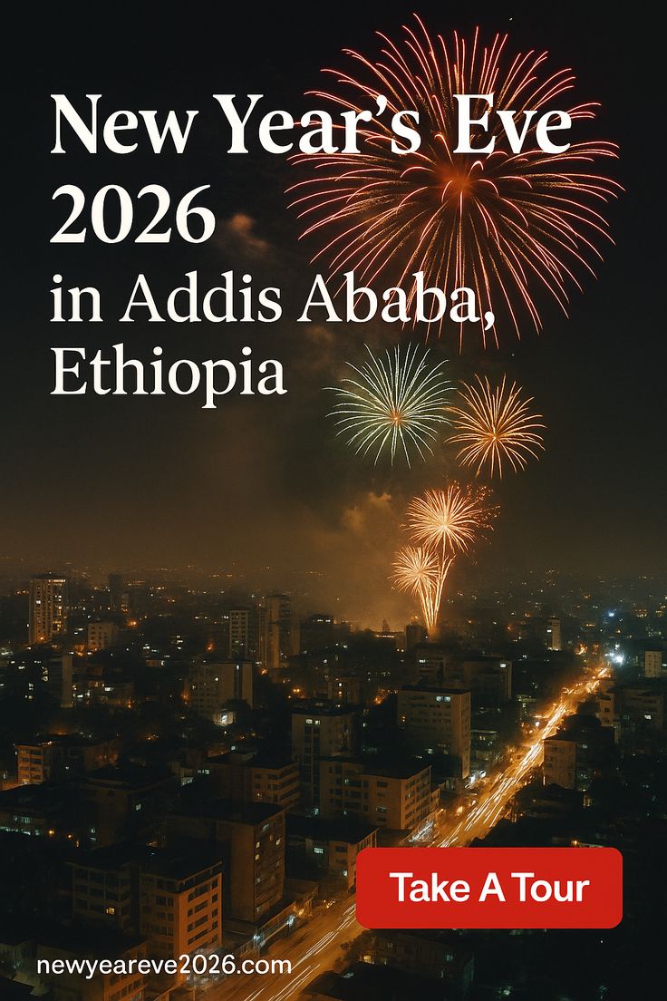 Addis Ababa skyline at night during New Year's Eve